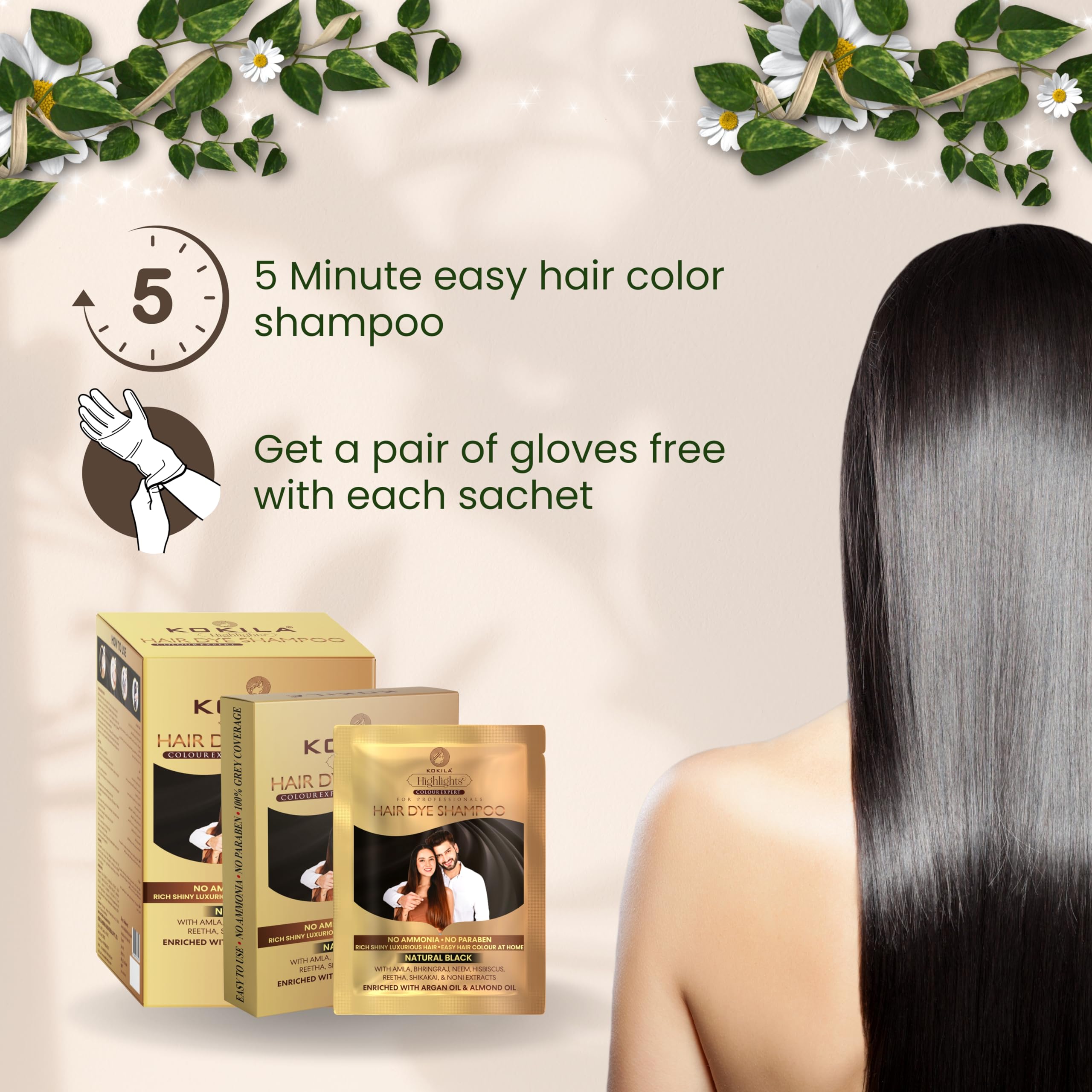 Kokila Unisex Hair Color Shampoo Sachet