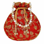 Ethnic Silk Potli bag Clutch Batwa Pouch with Embroidery and Metal Bead work Gift For Women - Distacart