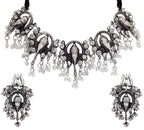 Silver-Plated Alloy Oxidised Ganesh Ji Shape Necklace - The Pari