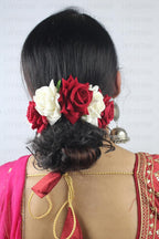 Red & White Velvet Rose Gajra