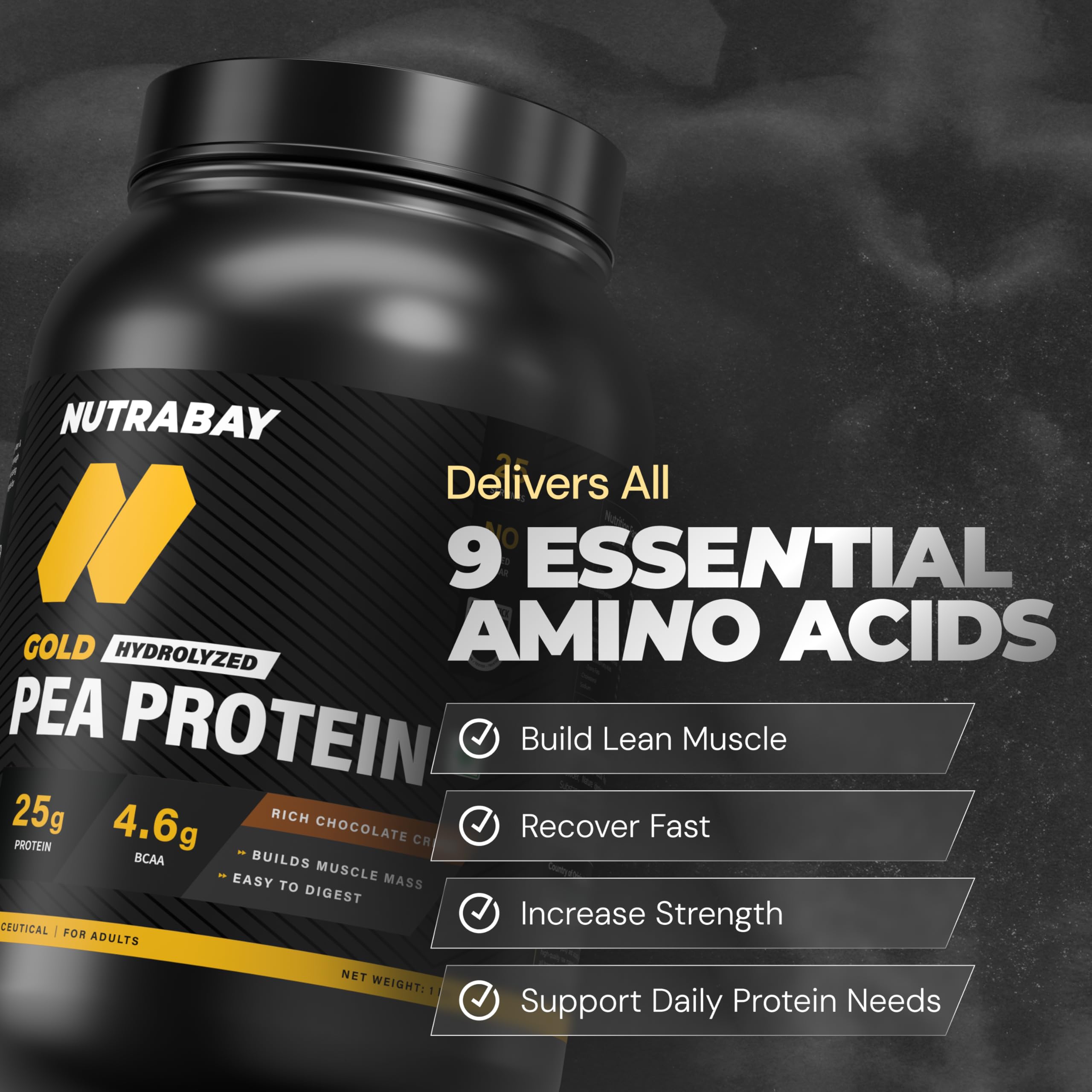 NUTRABAY Gold Hydrolyzed Pea Protein Powder - Rich Chocolate Crème