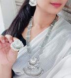 Silver-Plated Alloy Long Half Moon Oxidised Necklace - The Pari