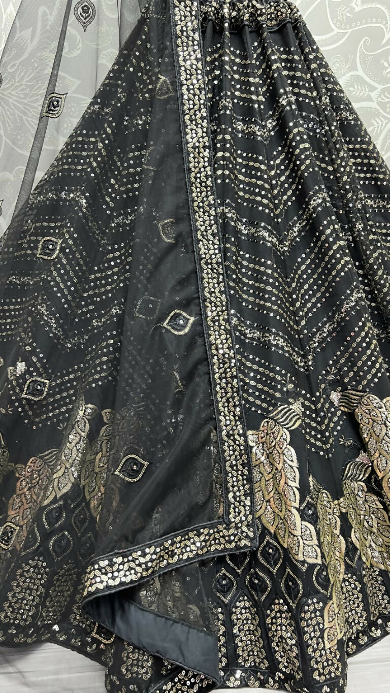 Jyoti Fashion Women's Black Bridal Net Fancy Foil & Sequins with Multi Thread Embroidered Wedding Lehenga Choli