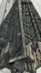 Jyoti Fashion Women's Black Bridal Net Fancy Foil & Sequins with Multi Thread Embroidered Wedding Lehenga Choli