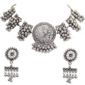 Silver-Plated Alloy Designer Round Motif Oxidised Necklace - The Pari