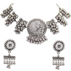 Silver-Plated Alloy Designer Round Motif Oxidised Necklace - The Pari