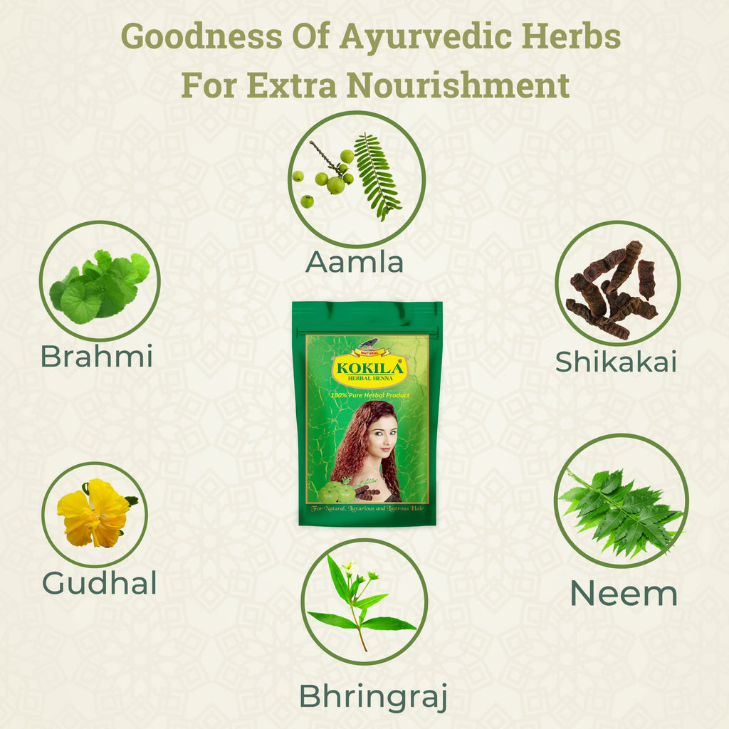 Kokila 100% Natural & Herbal Henna Mehandi Powder With 6 Ayurvedic Herbs, Organic Hair Colour