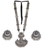 Silver-Plated Alloy Long Half Moon Oxidised Necklace - The Pari
