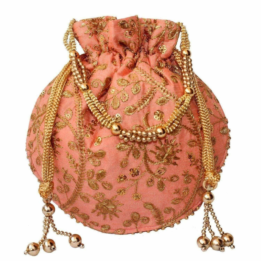 Ethnic Clutch Silk Potli Batwa Pouch Bag with Metal Bead work Gift For Women - Distacart