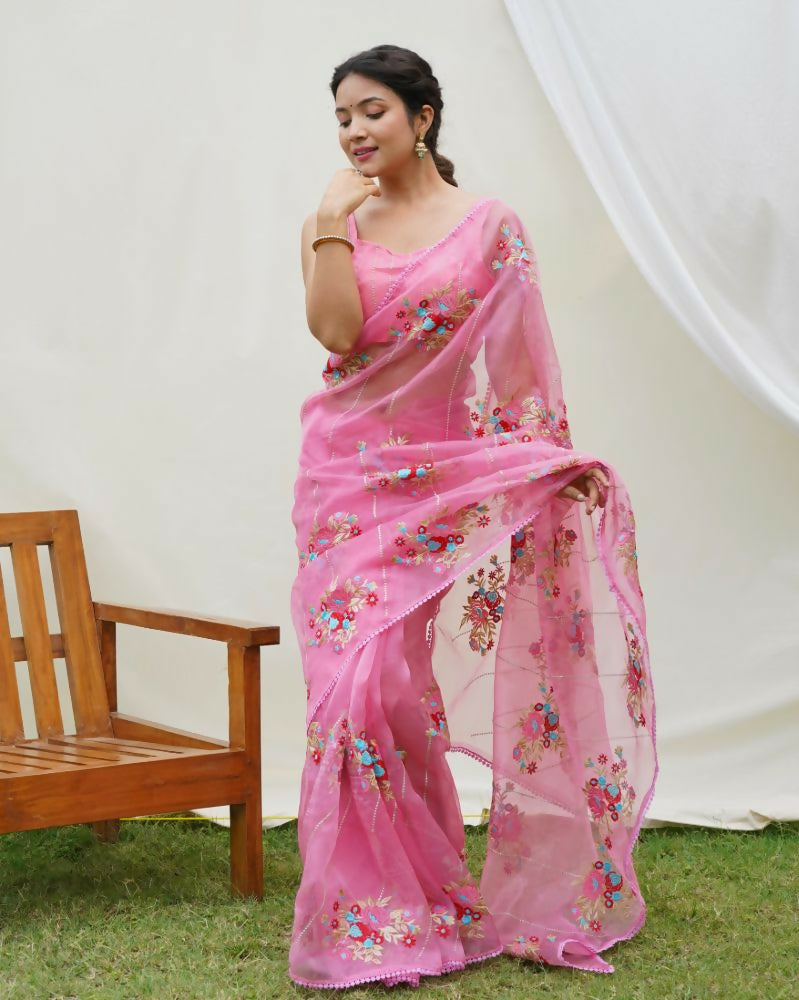 Vamsee Anamika Pink Organza Silk Saree