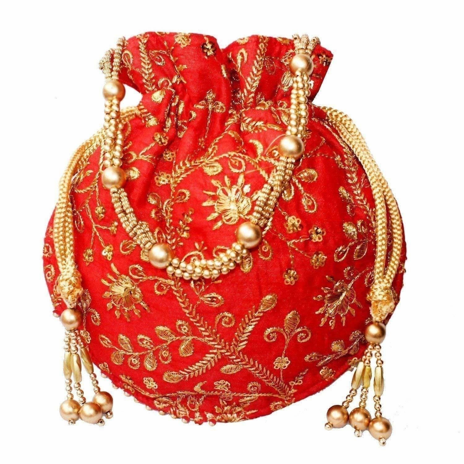 Ethnic Clutch Silk Potli Batwa Pouch Bag with Metal Bead work Gift For Women - Distacart