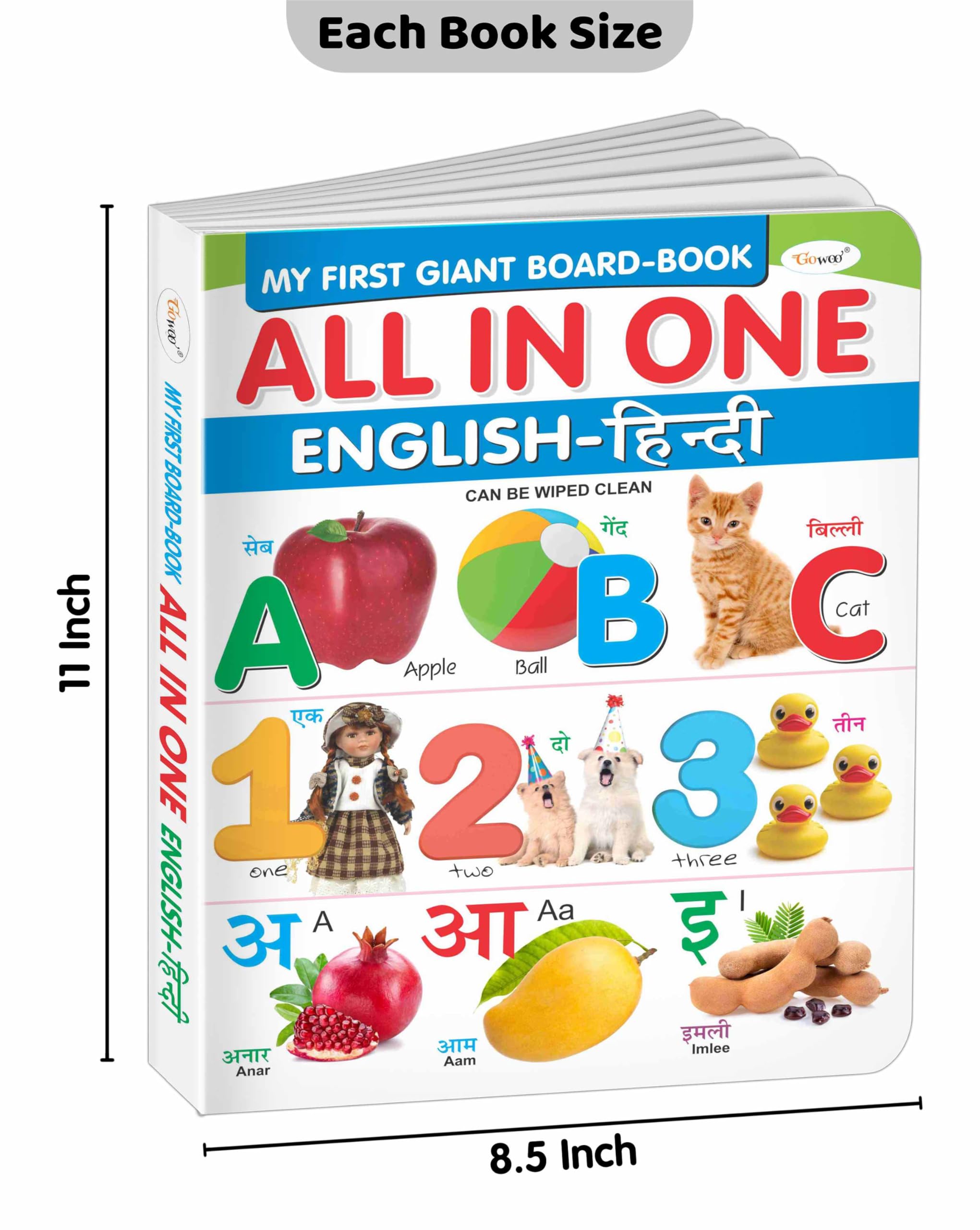 My First Giant Board Book (English-Hindi) With 31 Topics (Waterproof, Dust-Resistant, Big Fonts, Hard Laminated, Realistic Pictures, Tear Resistent) | Gift Set For Kids
