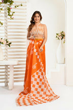 Vastranavya Orange Digital Printed Linen Ready To Wear Designer Saree with Unstitched Blouse - Distacart