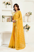 Vastranavya Yellow Digital Printed Linen Ready To Wear Designer Saree with Unstitched Blouse - Distacart