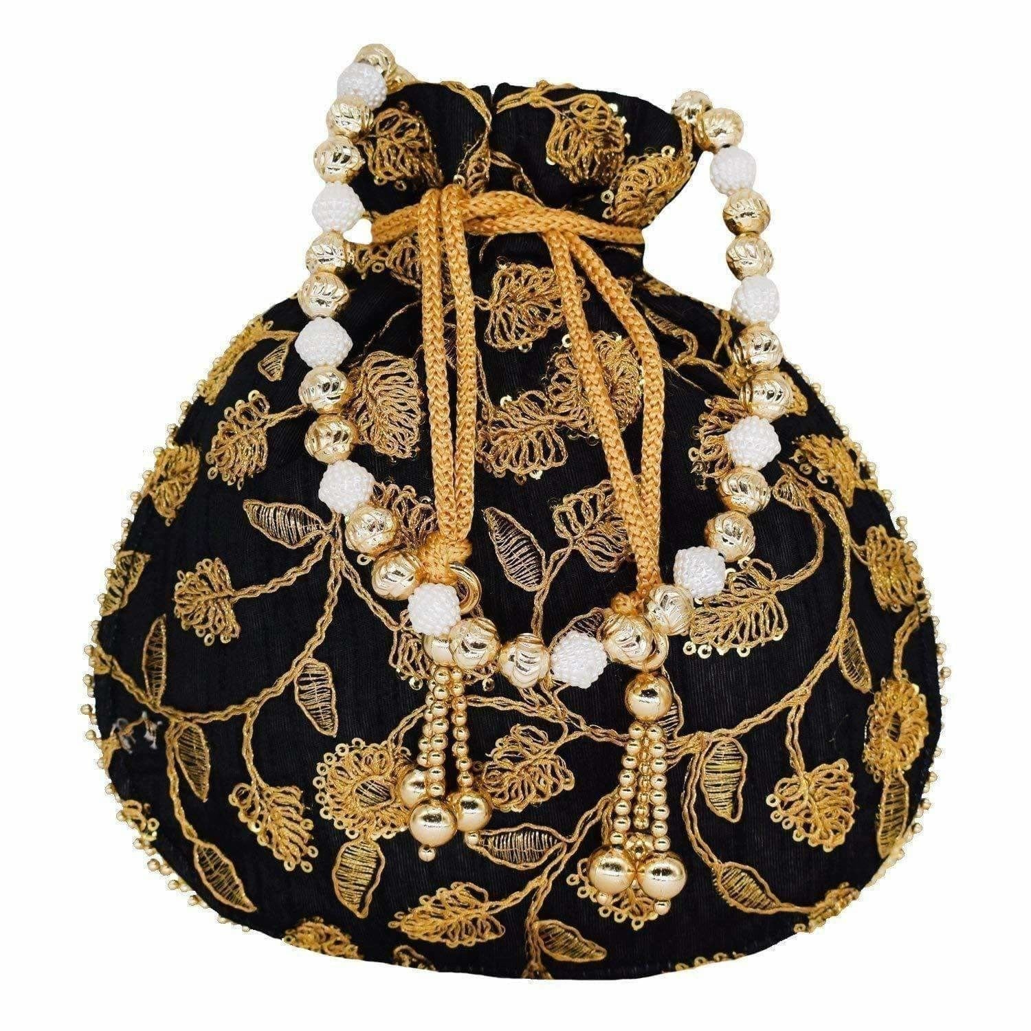 Ethnic Silk Potli bag Clutch Batwa Pouch with Embroidery and Metal Bead work Gift For Women - Distacart