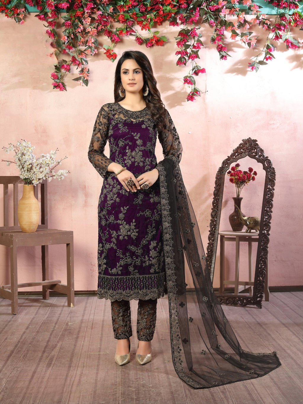 Anaita Purple Embroidered Net Salwar Suit - Distacart