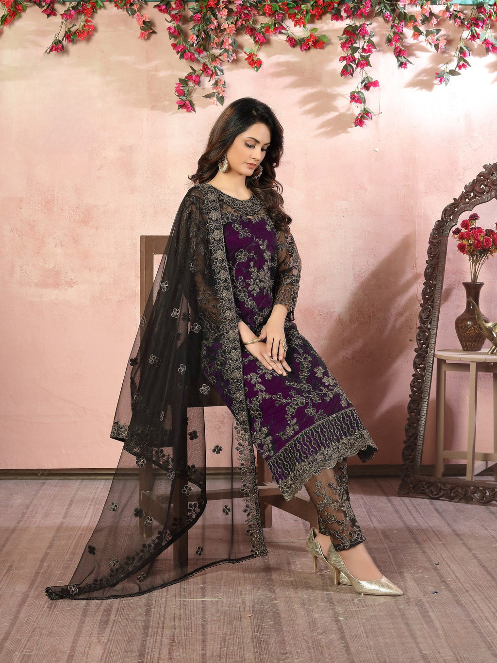 Anaita Purple Embroidered Net Salwar Suit - Distacart
