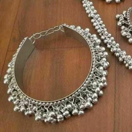 Tehzeeb Creations Women's Silver Colour Oxidised Necklace Earring And Bangle Set
