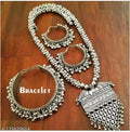 Tehzeeb Creations Women's Silver Colour Oxidised Necklace Earring And Bangle Set