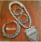 Tehzeeb Creations Women's Silver Colour Oxidised Necklace Earring And Bangle Set