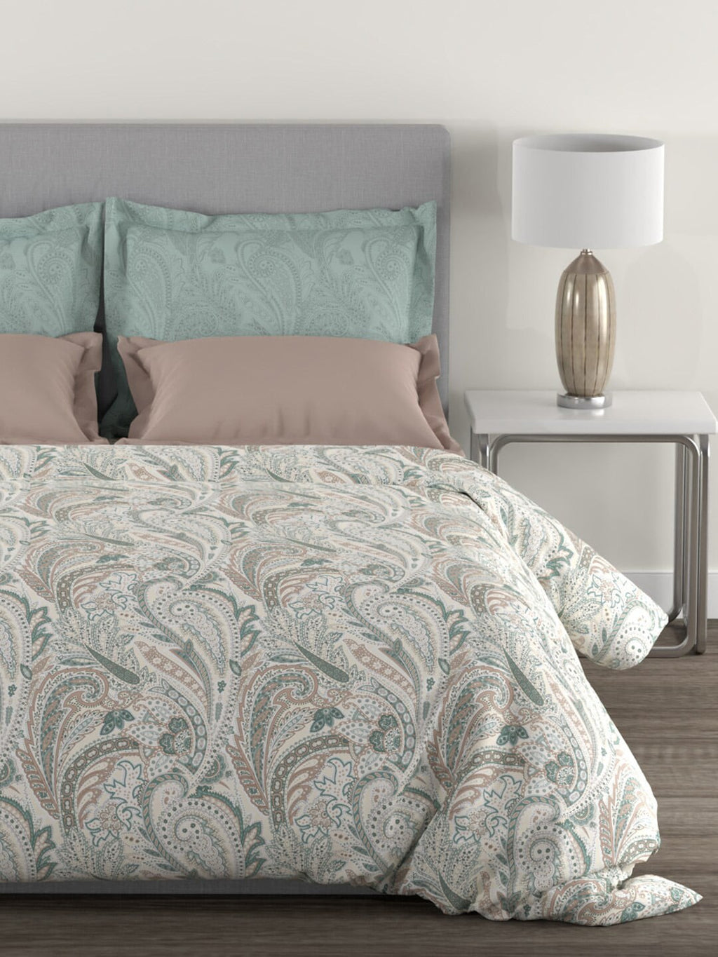 MYTRIDENT Green White Ethnic Motifs Cotton 144 TC Queen Bedsheet With 2 Pillow Covers - Distacart