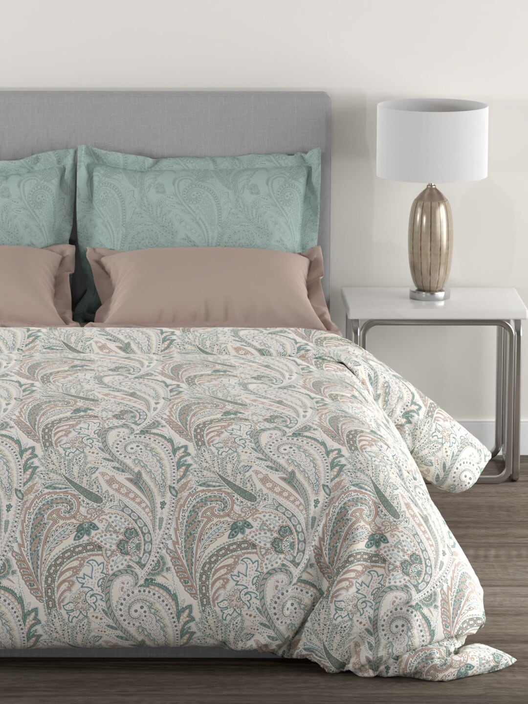 MYTRIDENT Green White Ethnic Motifs Cotton 144 TC Queen Bedsheet With 2 Pillow Covers - Distacart
