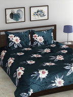 Cloth Fusion Green & White Floral Velvet Warm 104 TC King Bedsheet With 2 Pillow Covers