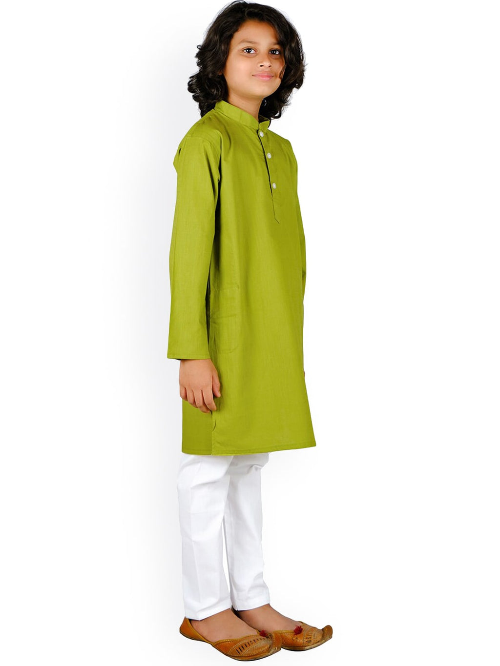Sethukrishna Boys Green Solid Pure Cotton Kurta Set