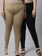 TAG 7 Plus Size Women Pack of 2 Solid Ankle-Length Leggings