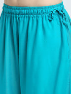 TAG 7 Women Set Of 2 White & Blue Flared Ethnic Palazzos