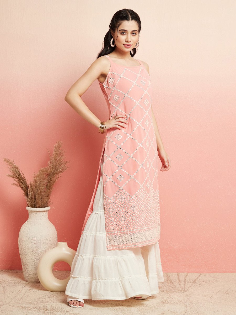 Aks Geometric Mirror Work Straight Kurta