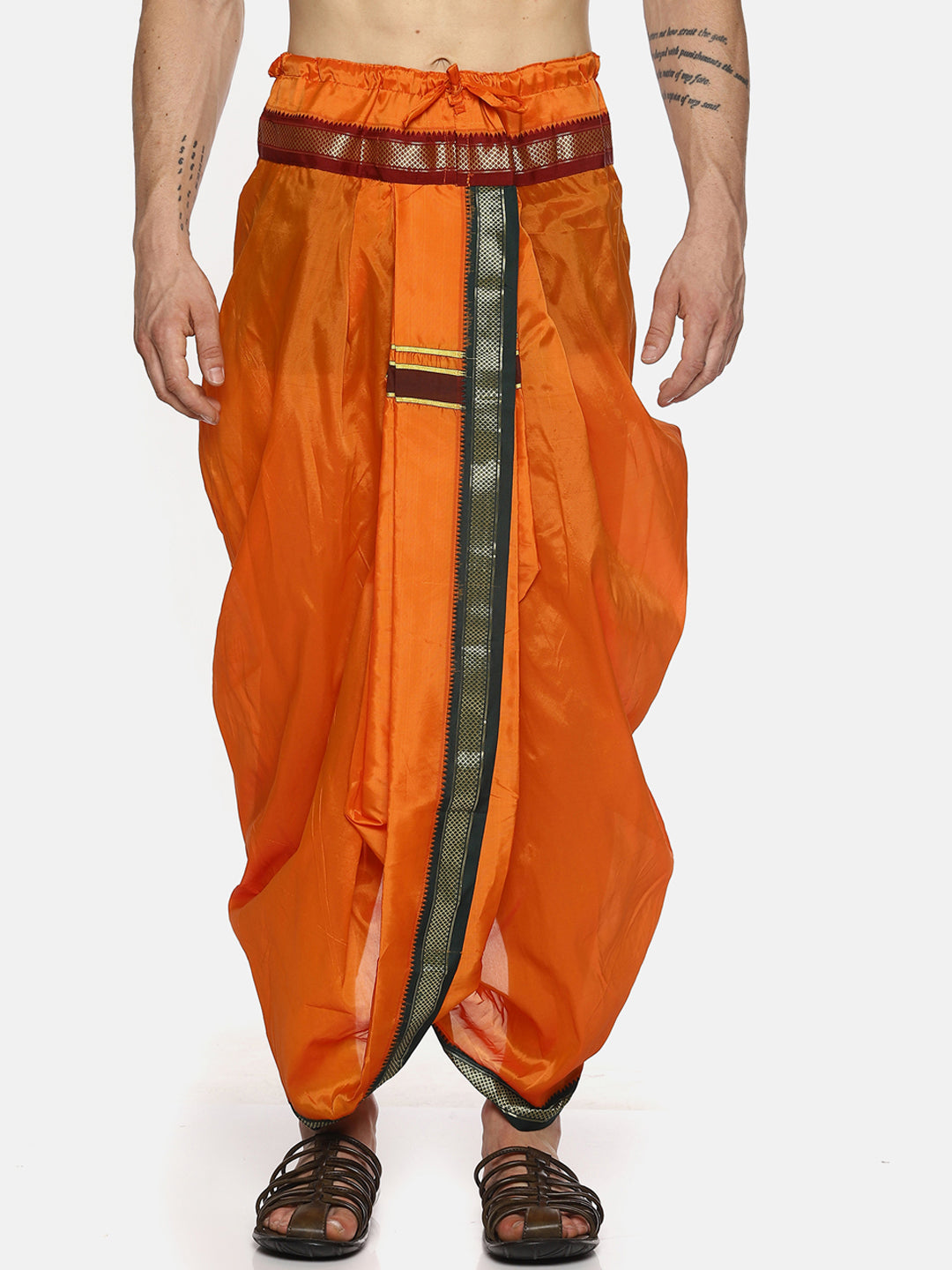 Sethukrishna Men Orange Solid Readymade Dhoti Pants With Angavastram - Distacart