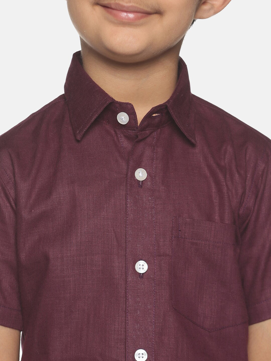 Sethukrishna Boys Maroon & White Pure Cotton Shirt with Dhoti
