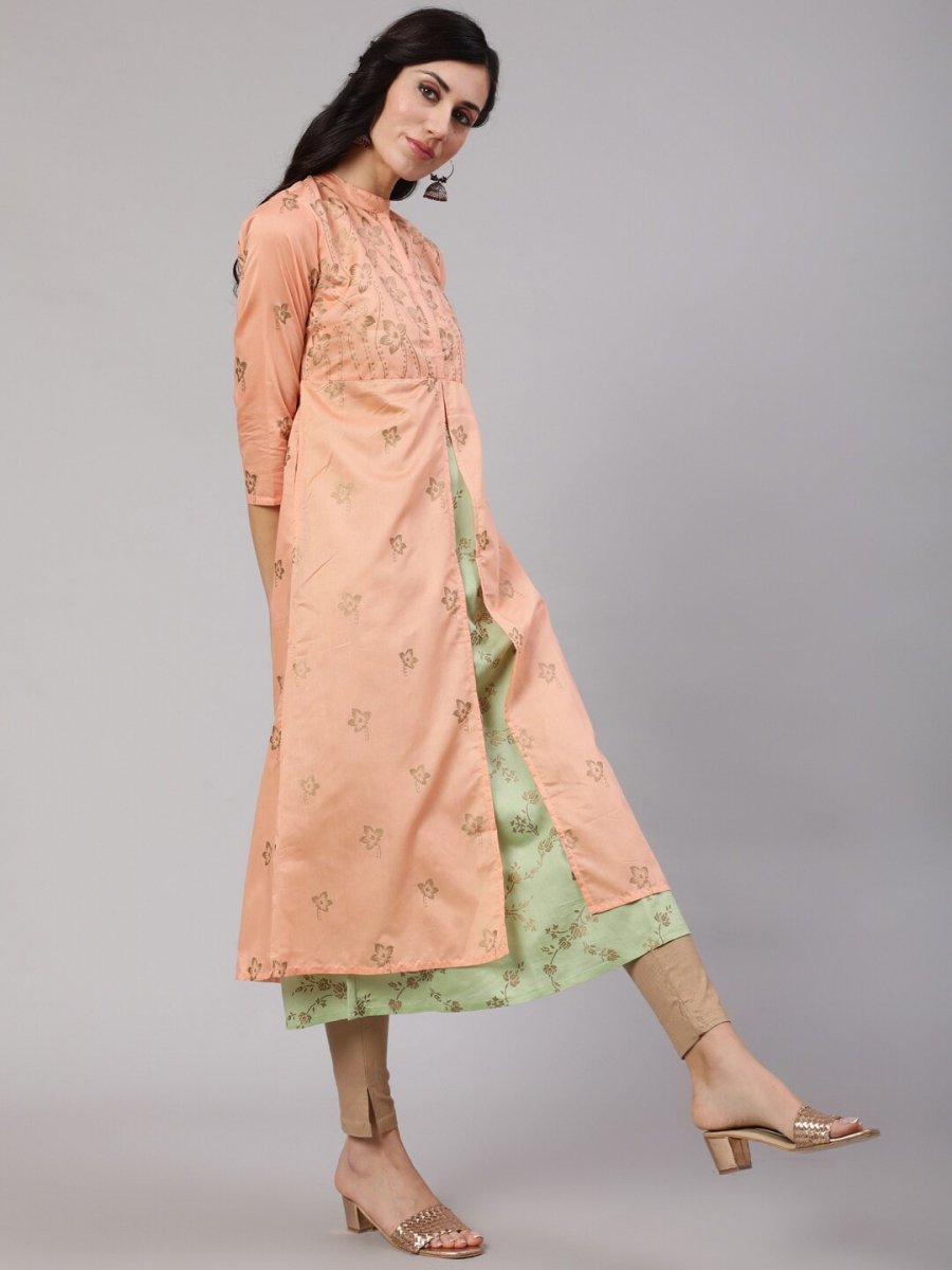 Aks Floral Printed Layered Chanderi Silk A Line Kurta