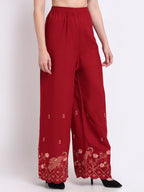TAG 7 Women Ethnic Motifs Embroidered Flared Palazzos