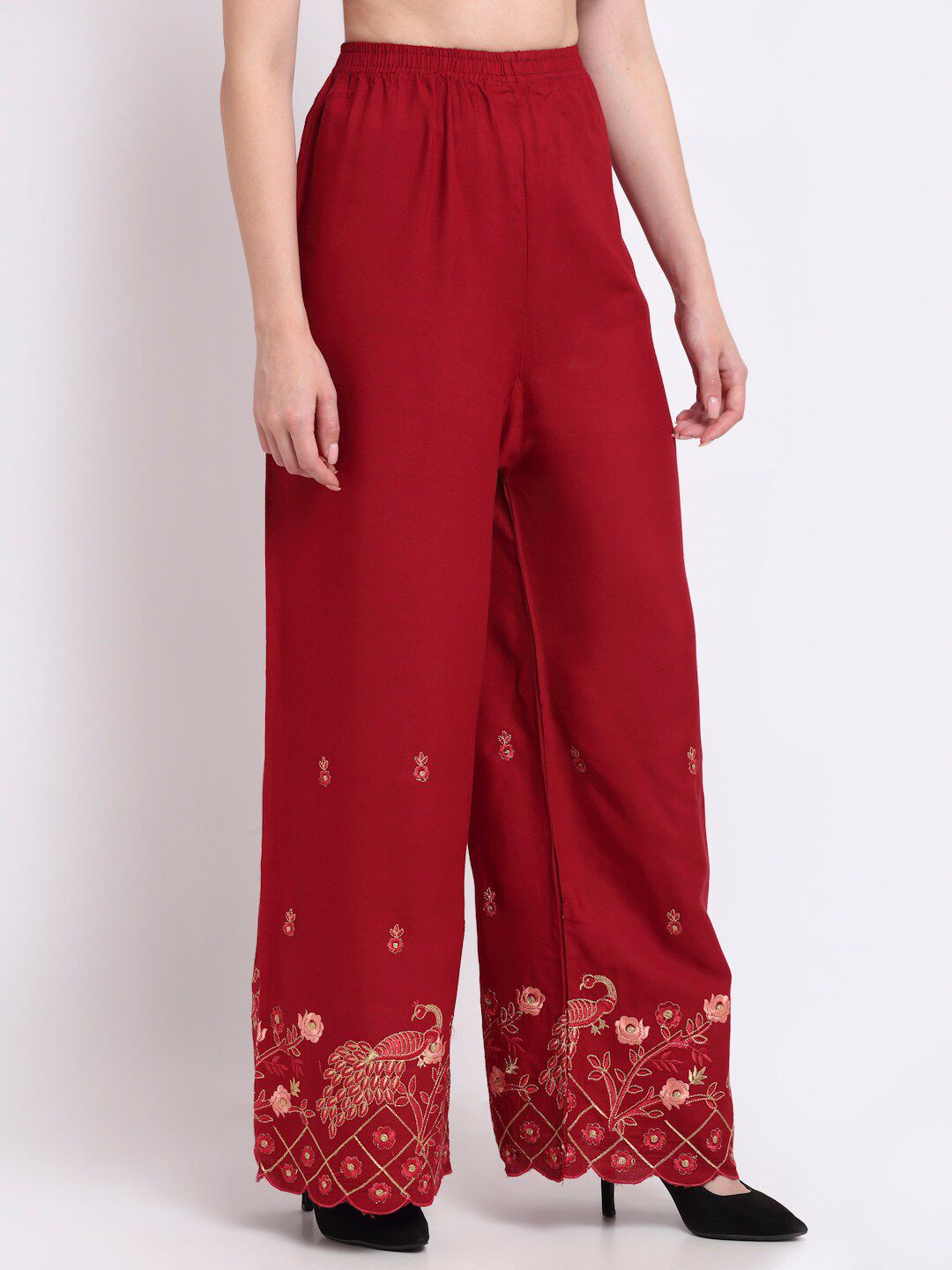 TAG 7 Women Ethnic Motifs Embroidered Flared Palazzos