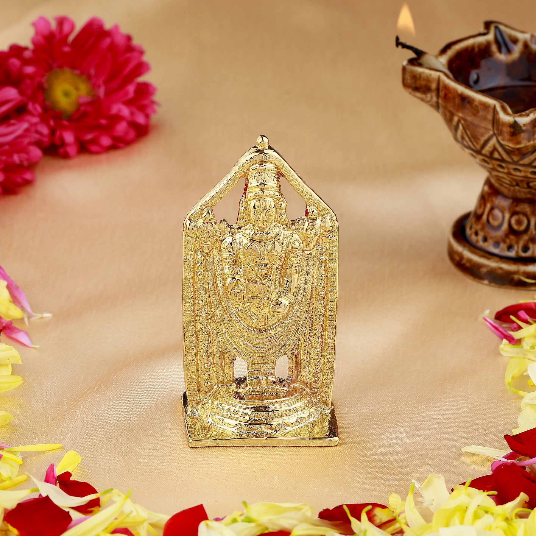 Estele Gold-Polished Lord Tirupati Balaji Idol Showpiece for Pooja Mandir/ Home Decorative