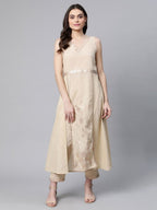 Ahalyaa Women Beige Pure Cotton Printed Floral Kurta With Trousers - Distacart