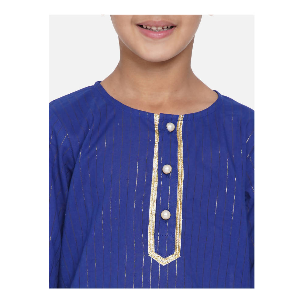 Little Bansi Boys Golden Striped Kurta and Dhoti - Royal Blue and Cream