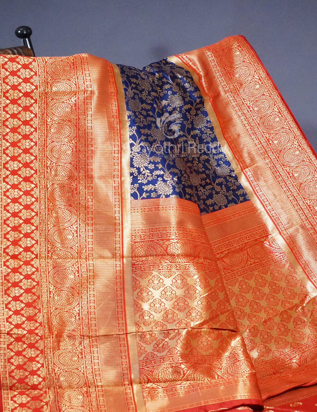 Shades of Navy Blue Floral Designbanaras Semi Silk Saree By Gayathri Reddy Designer Studio