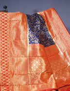 Shades of Navy Blue Floral Designbanaras Semi Silk Saree By Gayathri Reddy Designer Studio