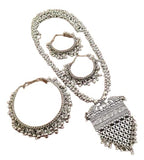 Tehzeeb Creations Women's Silver Colour Oxidised Necklace Earring And Bangle Set