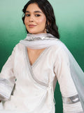 Sangria White Ethnic Motifs Printed Angrakha Kurta With Trouser & Dupatta