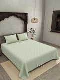 JAIPUR FABRIC Green & White Ethnic Motifs 250 TC Cotton King Bedsheet with 2 Pillow Covers