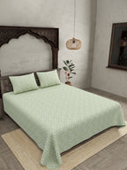 JAIPUR FABRIC Green & White Ethnic Motifs 250 TC Cotton King Bedsheet with 2 Pillow Covers