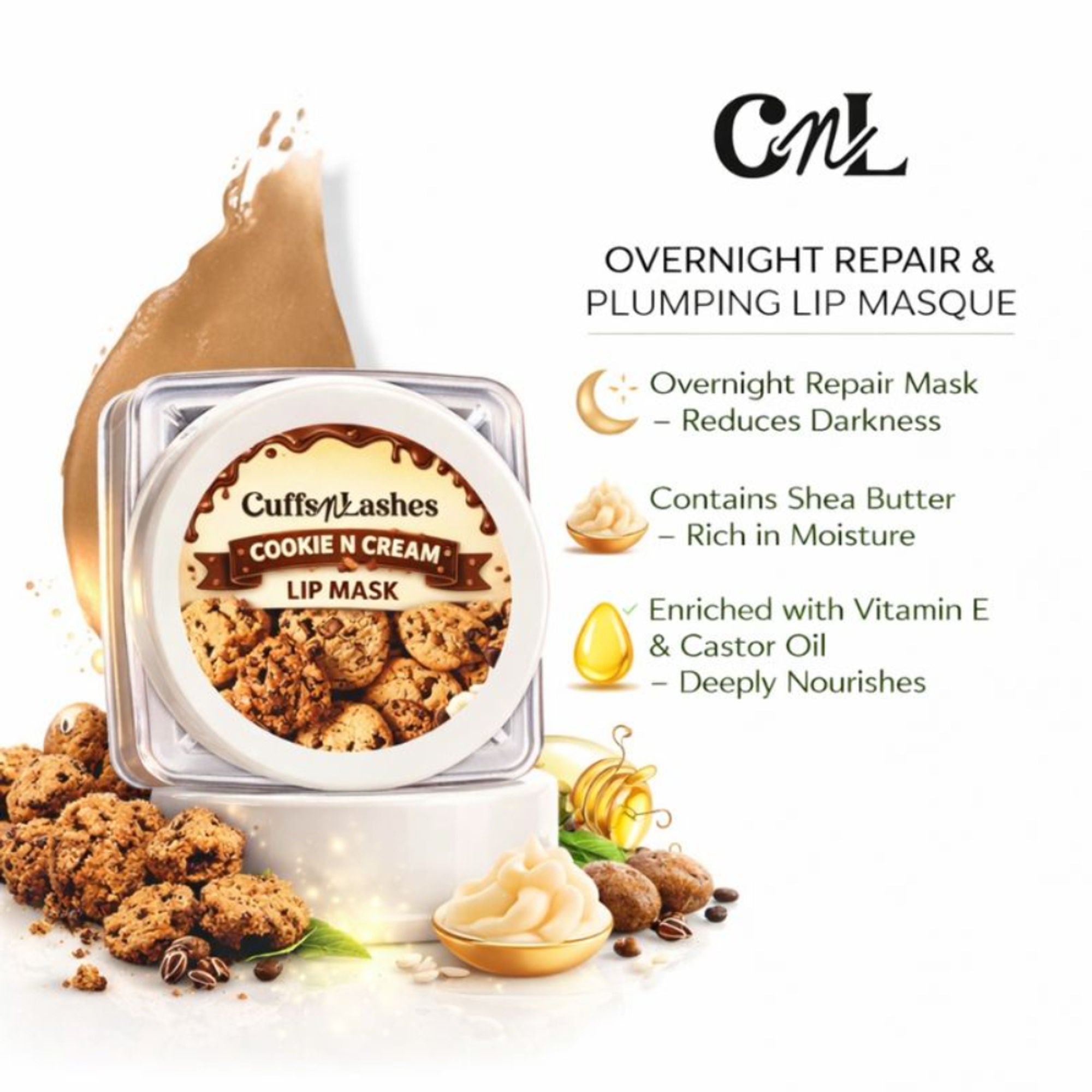 CUFFS N LASHES Lush Lips Intensive Recovery Lip Mask - Cookie N Cream