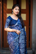 Lightblue Jute Silk Printed Saree with Unstitched Blouse - Hiral Fashion