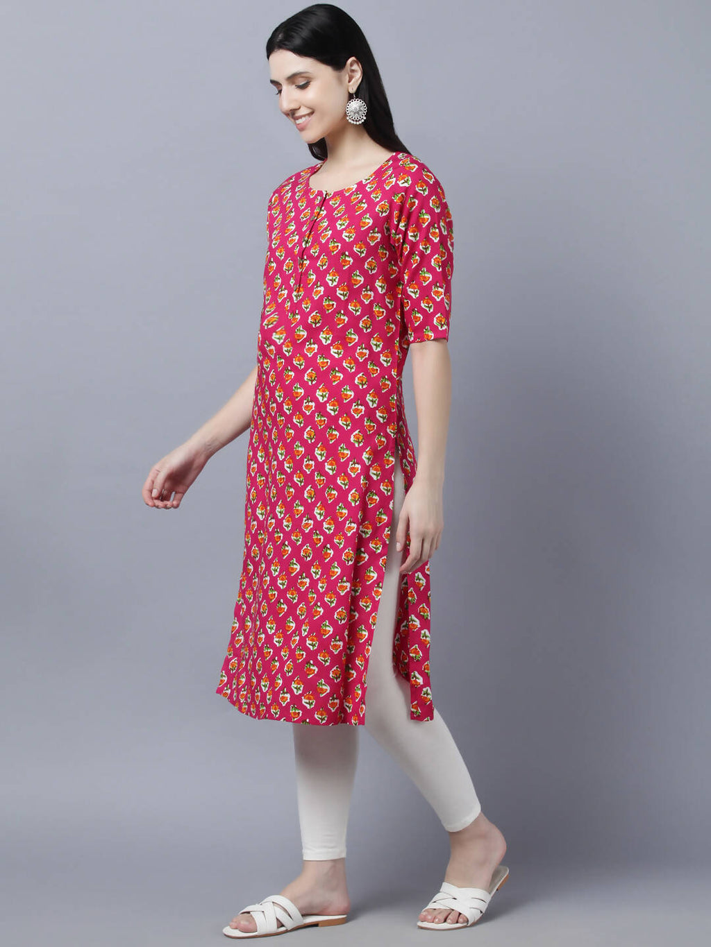 Myshka Women Pink Printed Straight Kurta - Distacart