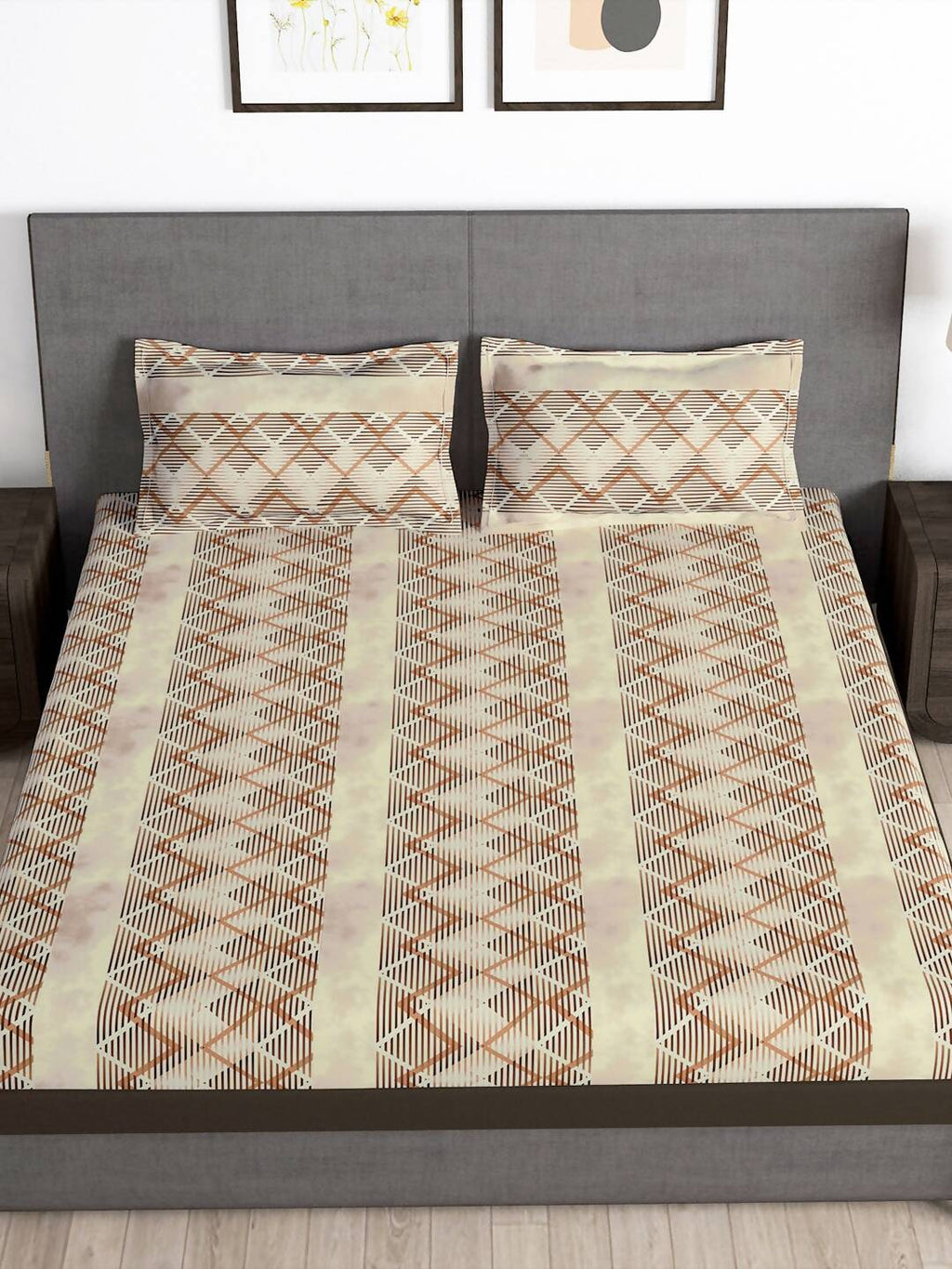 Story@home Brown & White Striped Microfiber 180 TC Bedsheet With Pillow Cover - Distacart