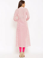 HERE&NOW Pink Mandarin Collar Striped A-Line Kurta